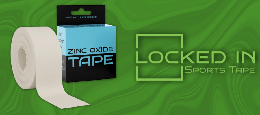 White zinc oxide sports tape roll in branded packaging for peak performance