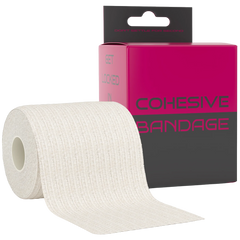 White textured cohesive bandage roll in pink and gray Cohesive Bandage box