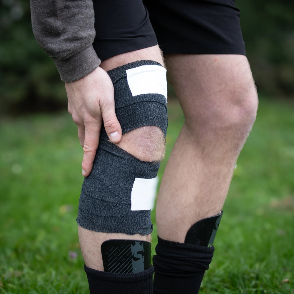 Football Matchday Kit: light blue zinc oxide tape, pink cohesive bandage, orange sock wrap