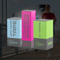 Running & Fitness Support Pack: blue zinc oxide, pink cohesive, green k-tape