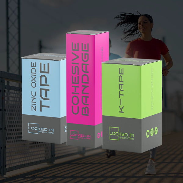Running & Fitness Support Pack: blue zinc oxide, pink cohesive, green k-tape