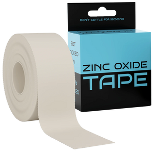 Zinc Oxide Tape roll in white with blue black packaging and teal lettering