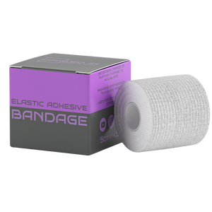 EAB Tape: white elastic adhesive bandage roll with purple gray packaging