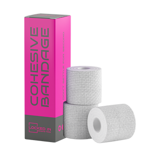 Rugby Contact Support Pack: pink/gray Locked In cohesive bandage box with 3 white rolls