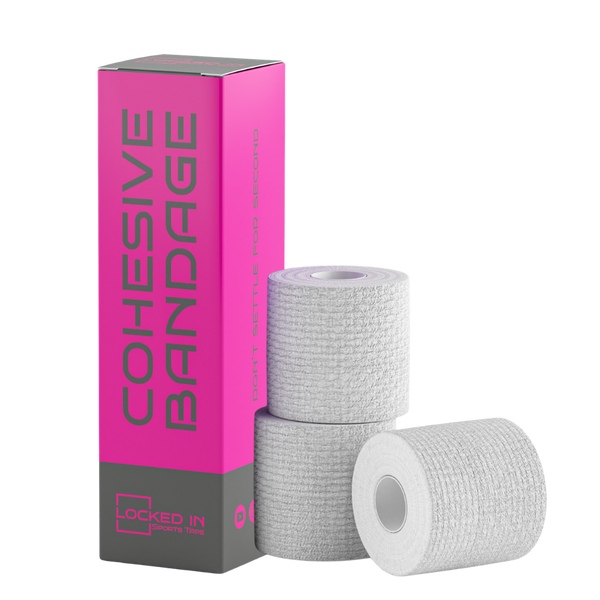 Rugby Contact Support Pack: pink/gray Locked In cohesive bandage box with 3 white rolls
