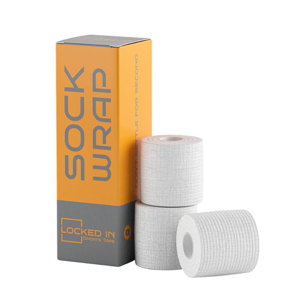 White Locked In Sports Tape textured athletic Sock Wrap rolls