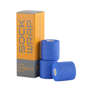 Sock Wrap: blue textured athletic wrap rolls in orange and gray branded box