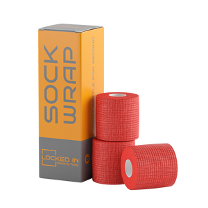 Red textured Sock Wrap rolls in branded orange and gray box